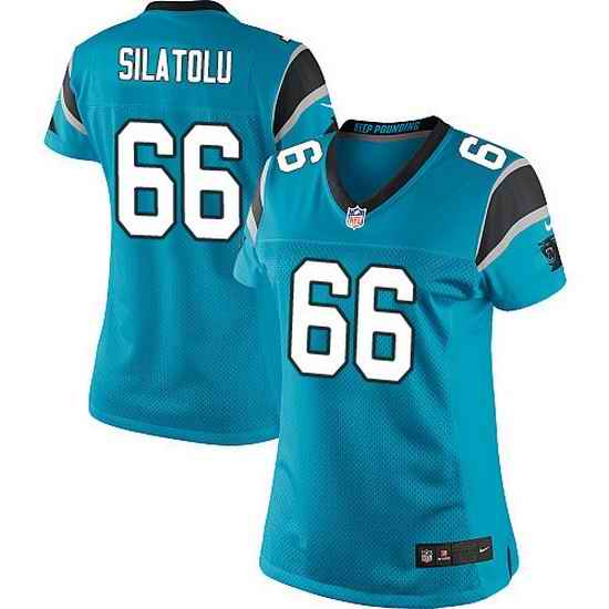 Nike Panthers #66 Amini Silatolu Blue Team Color Women Stitched NFL Jersey